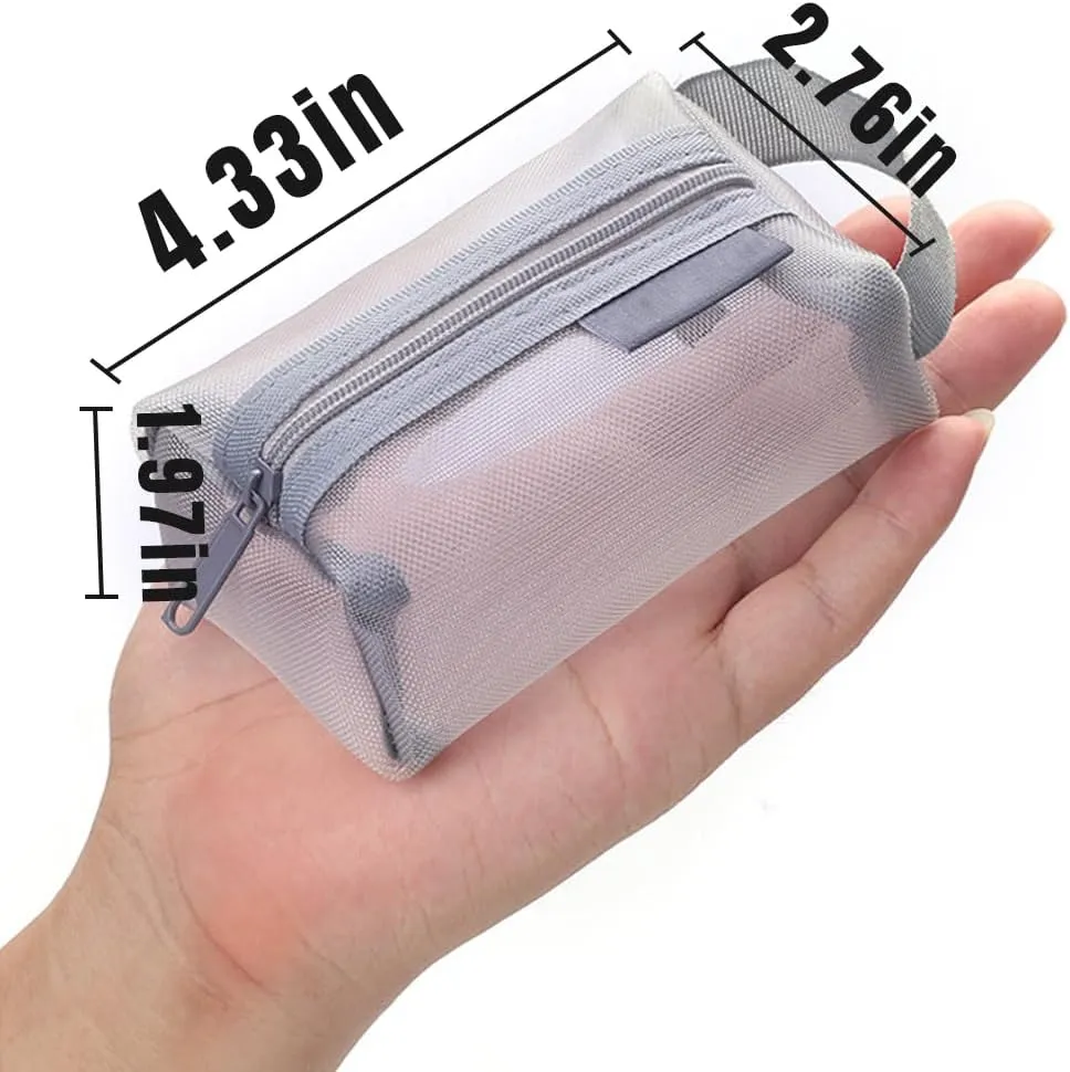 Portable Square Mesh Storage Bag, Mesh Makeup Bag with Zipper Cosmetic Bag, Small Square Coin Purse Portable Toiletry Bag (3Pcs Black)