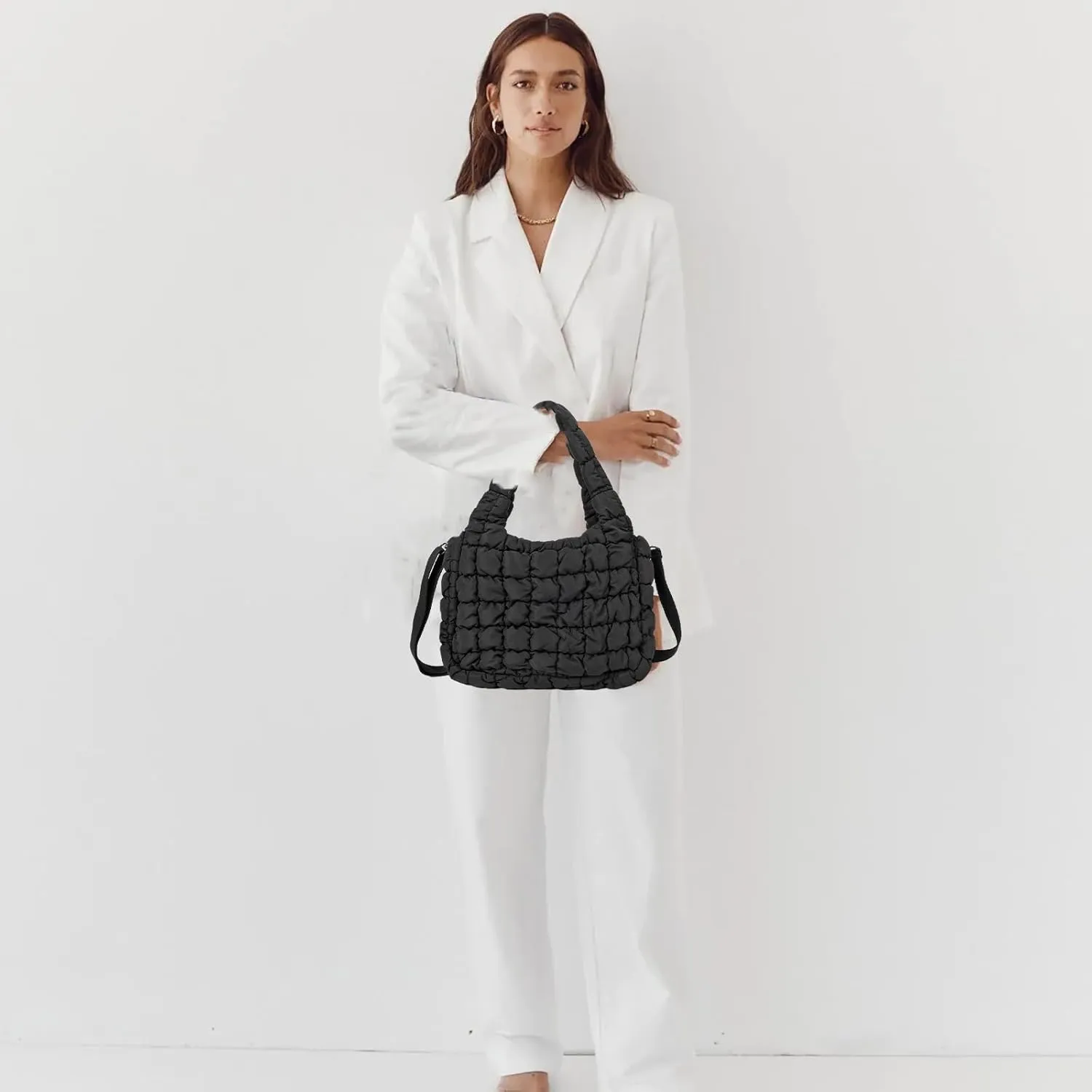 Puffer Tote Bag for Women Quilted Tote Bag Crossbody Carryall Bag Soft Puffy Hobo Handbag Puff Purse