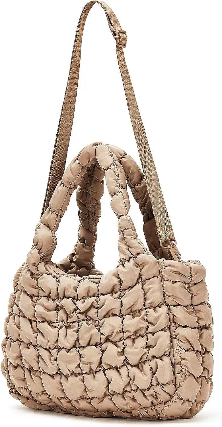 Puffer Tote Bag for Women Quilted Tote Bag Crossbody Carryall Bag Soft Puffy Hobo Handbag Puff Purse