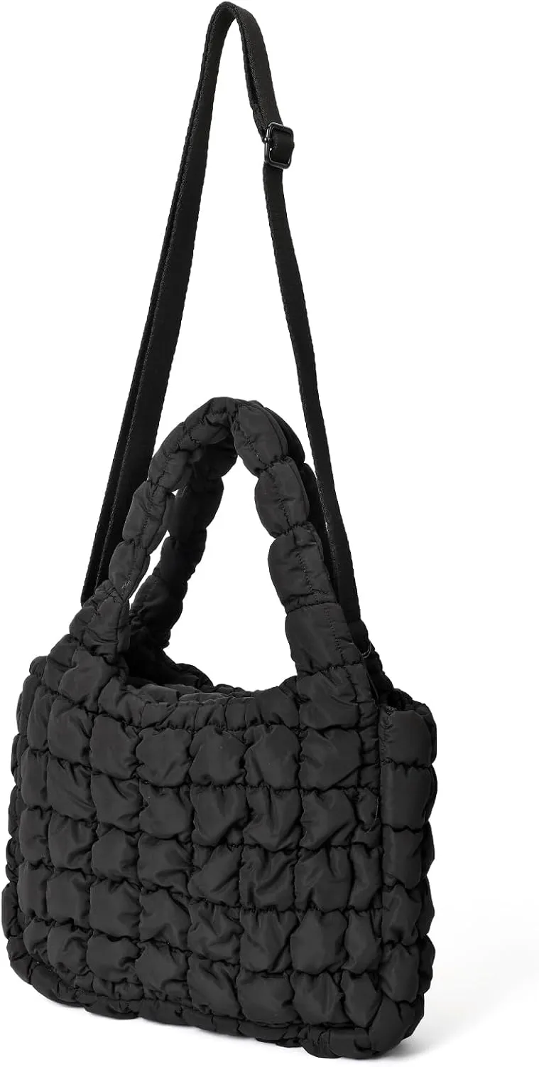 Puffer Tote Bag for Women Quilted Tote Bag Crossbody Carryall Bag Soft Puffy Hobo Handbag Puff Purse