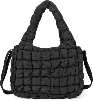 Puffer Tote Bag for Women Quilted Tote Bag Crossbody Carryall Bag Soft Puffy Hobo Handbag Puff Purse