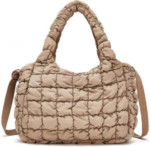 Puffer Tote Bag for Women Quilted Tote Bag Crossbody Carryall Bag Soft Puffy Hobo Handbag Puff Purse