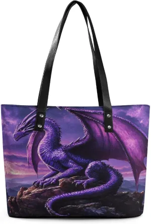 Purple Snow Dragon Women Soft Leather Handbags Tote Purses Shoulder Bucket Bags