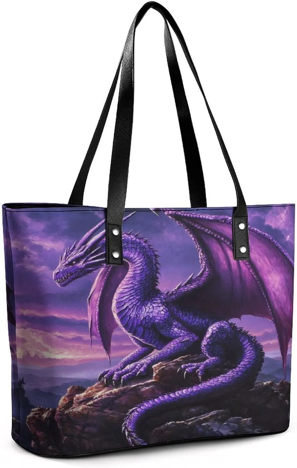 Purple Snow Dragon Women Soft Leather Handbags Tote Purses Shoulder Bucket Bags