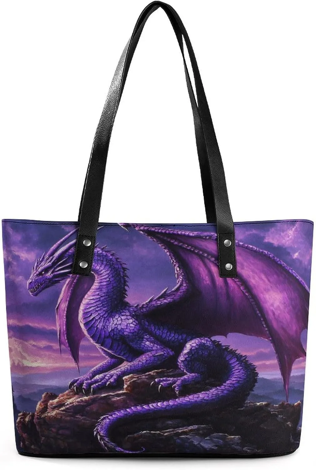 Purple Snow Dragon Women Soft Leather Handbags Tote Purses Shoulder Bucket Bags