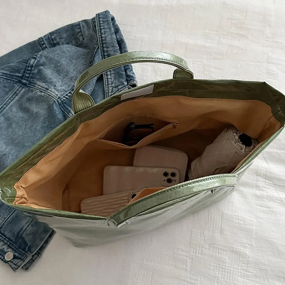 PVC Tote Bag for Women Large Kraft Paper Tote Bag Trendy Letter Print Tote Bag Clear Top Handle Hobo Handbag