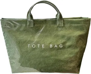 PVC Tote Bag for Women Large Kraft Paper Tote Bag Trendy Letter Print Tote Bag Clear Top Handle Hobo Handbag