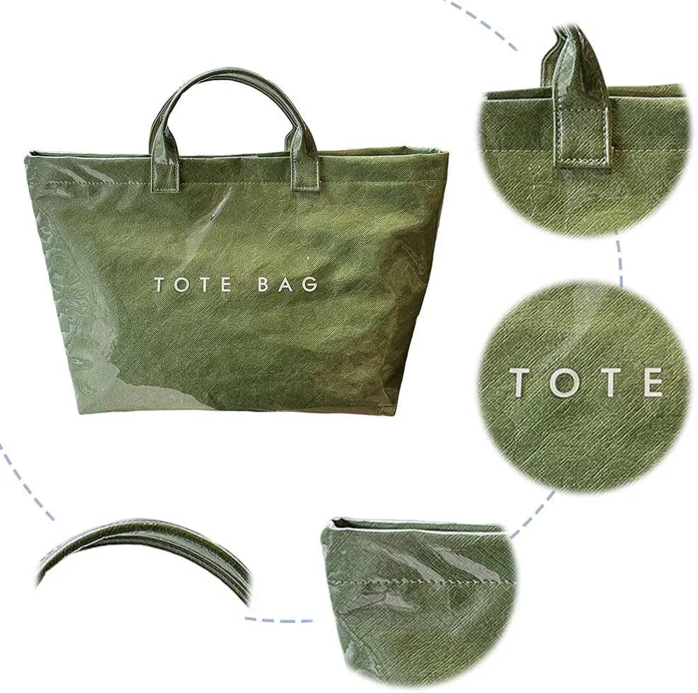 PVC Tote Bag for Women Large Kraft Paper Tote Bag Trendy Letter Print Tote Bag Clear Top Handle Hobo Handbag