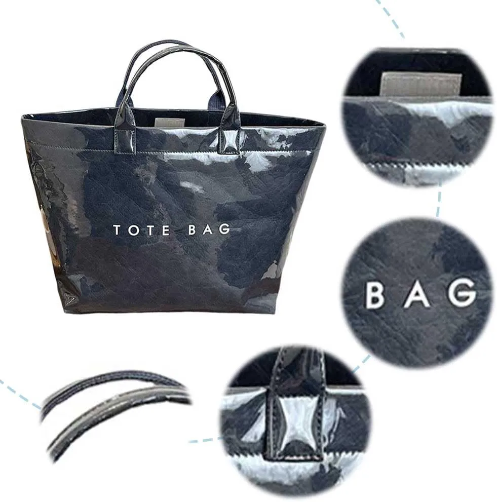 PVC Tote Bag for Women Large Kraft Paper Tote Bag Trendy Letter Print Tote Bag Clear Top Handle Hobo Handbag