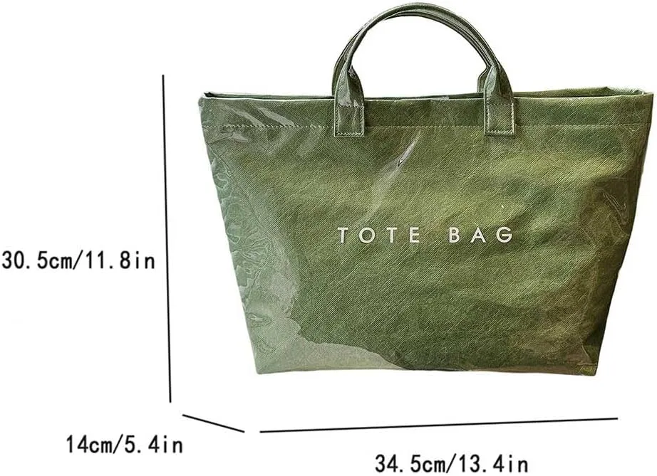 PVC Tote Bag for Women Large Kraft Paper Tote Bag Trendy Letter Print Tote Bag Clear Top Handle Hobo Handbag