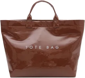 PVC Tote Bag for Women Large Kraft Paper Tote Bag Trendy Letter Print Tote Bag Clear Top Handle Hobo Handbag