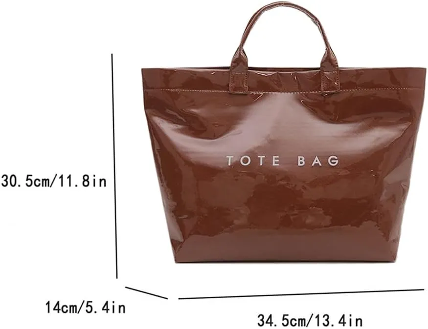 PVC Tote Bag for Women Large Kraft Paper Tote Bag Trendy Letter Print Tote Bag Clear Top Handle Hobo Handbag