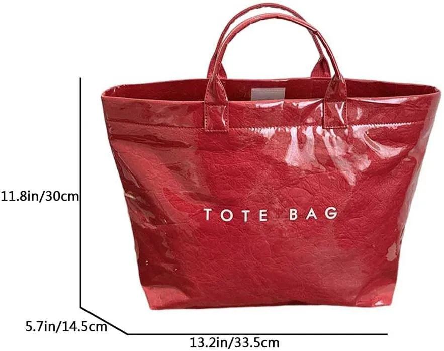 PVC Tote Bag for Women Large Kraft Paper Tote Bag Trendy Letter Print Tote Bag Clear Top Handle Hobo Handbag