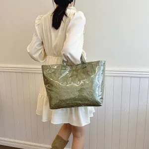 PVC Tote Bag for Women Large Kraft Paper Tote Bag Trendy Letter Print Tote Bag Clear Top Handle Hobo Handbag