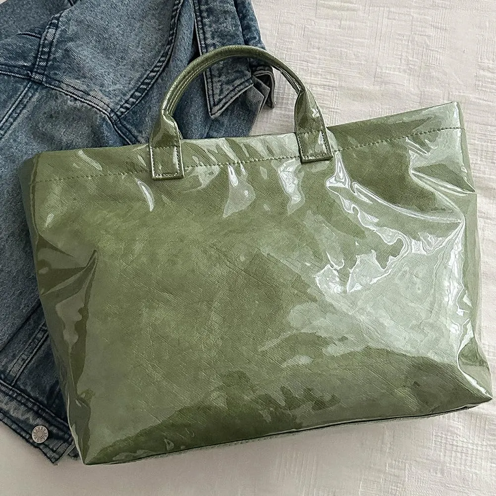 PVC Tote Bag for Women Large Kraft Paper Tote Bag Trendy Letter Print Tote Bag Clear Top Handle Hobo Handbag