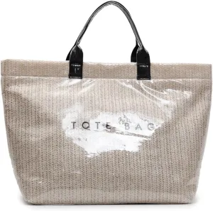 PVC Tote Bag for Women Plastic Straw Tote Bag Large Letters Print Handbag