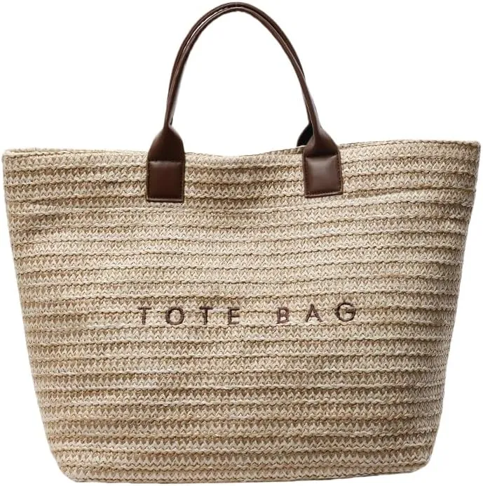 PVC Tote Bag for Women Plastic Straw Tote Bag Large Letters Print Handbag