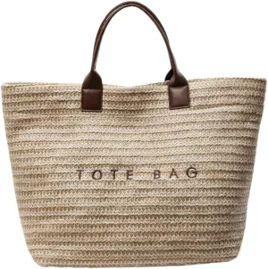 PVC Tote Bag for Women Plastic Straw Tote Bag Large Letters Print Handbag