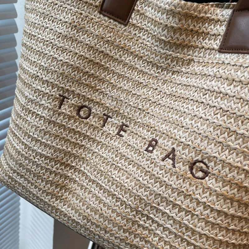 PVC Tote Bag for Women Plastic Straw Tote Bag Large Letters Print Handbag