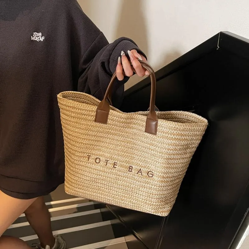 PVC Tote Bag for Women Plastic Straw Tote Bag Large Letters Print Handbag