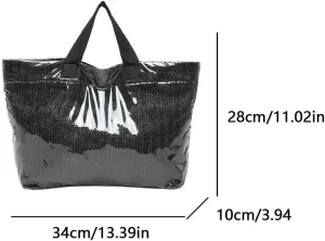PVC Tote Bag for Women Plastic Straw Tote Bag Large Letters Print Handbag