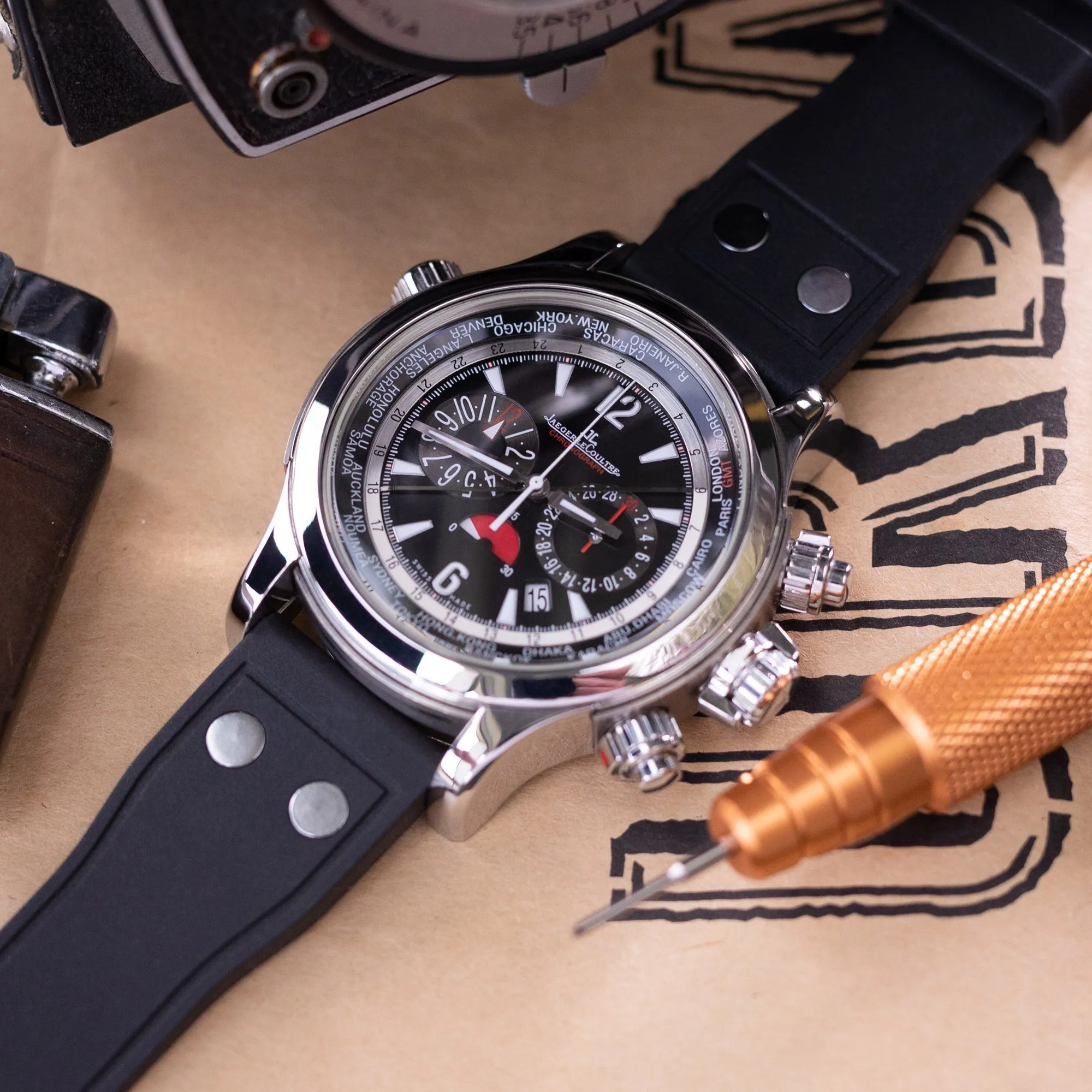 Quick Release Black Rivet Pilot FKM rubber watch strap