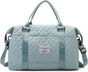 Quilted Duffle Bag Gym Overnight Tote Duffel Carry On Blue Travel Traveling Weekend Sports Bag for Women