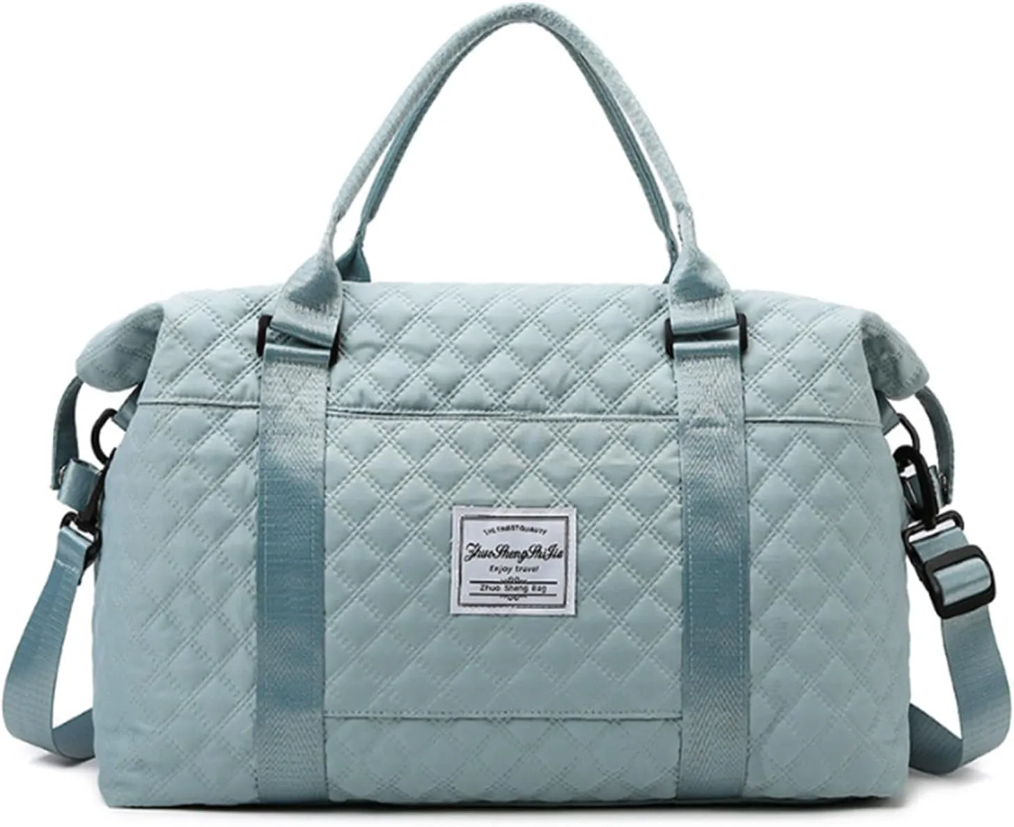 Quilted Duffle Bag Gym Overnight Tote Duffel Carry On Blue Travel Traveling Weekend Sports Bag for Women