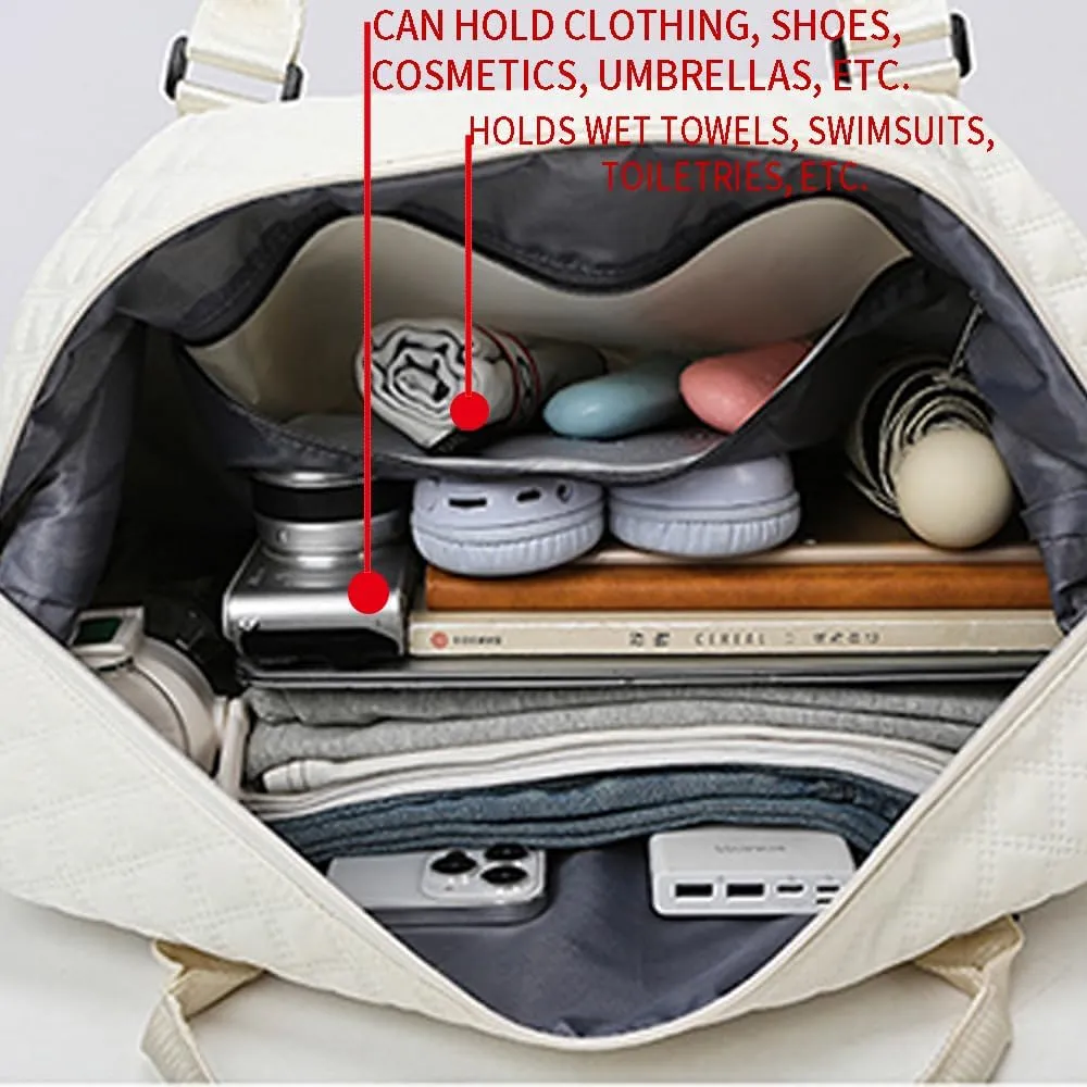 Quilted Duffle Bag Gym Overnight Tote Duffel Carry On Blue Travel Traveling Weekend Sports Bag for Women