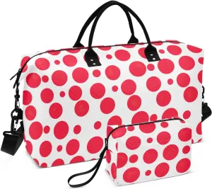 Red White Dots Travel Duffle Bag Duffel Bags Large Weekender Bag Carry On Duffel Bag Gym Bag with Toiletry Bag Garment Duffle Bags for Adults Women Airplanes Men Sports Trip Yoga