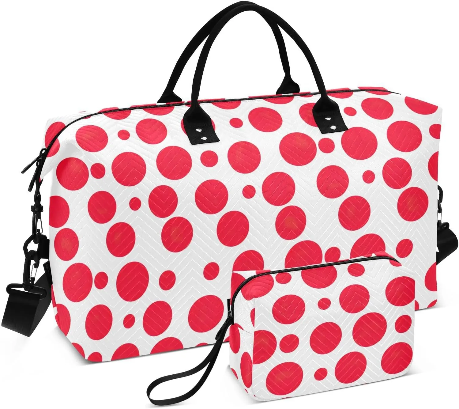 Red White Dots Travel Duffle Bag Duffel Bags Large Weekender Bag Carry On Duffel Bag Gym Bag with Toiletry Bag Garment Duffle Bags for Adults Women Airplanes Men Sports Trip Yoga