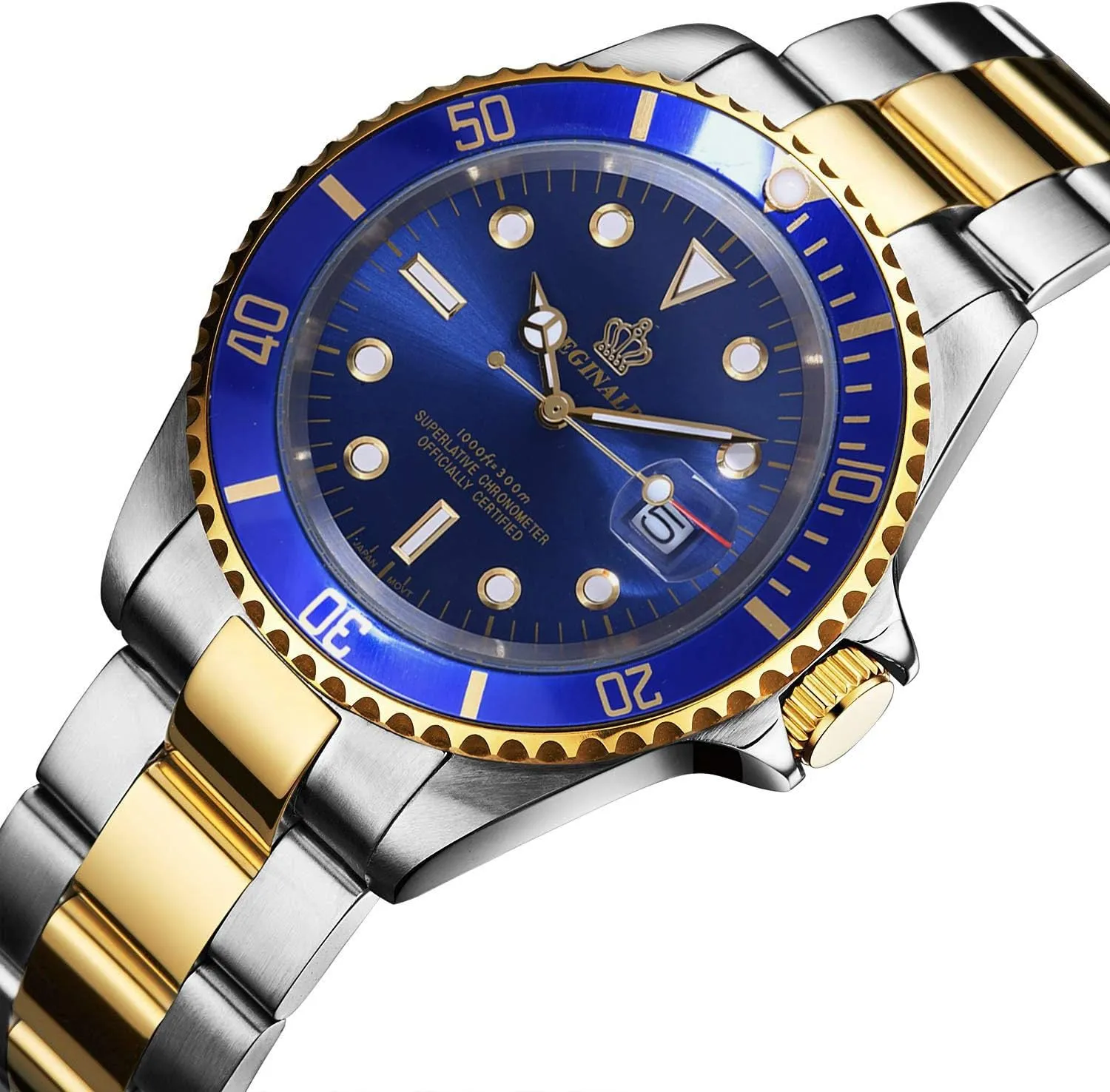 Reginald Men Watch Rotatable Bezel Waterproof Sapphire Stainless Steel Date Quartz Black Watches