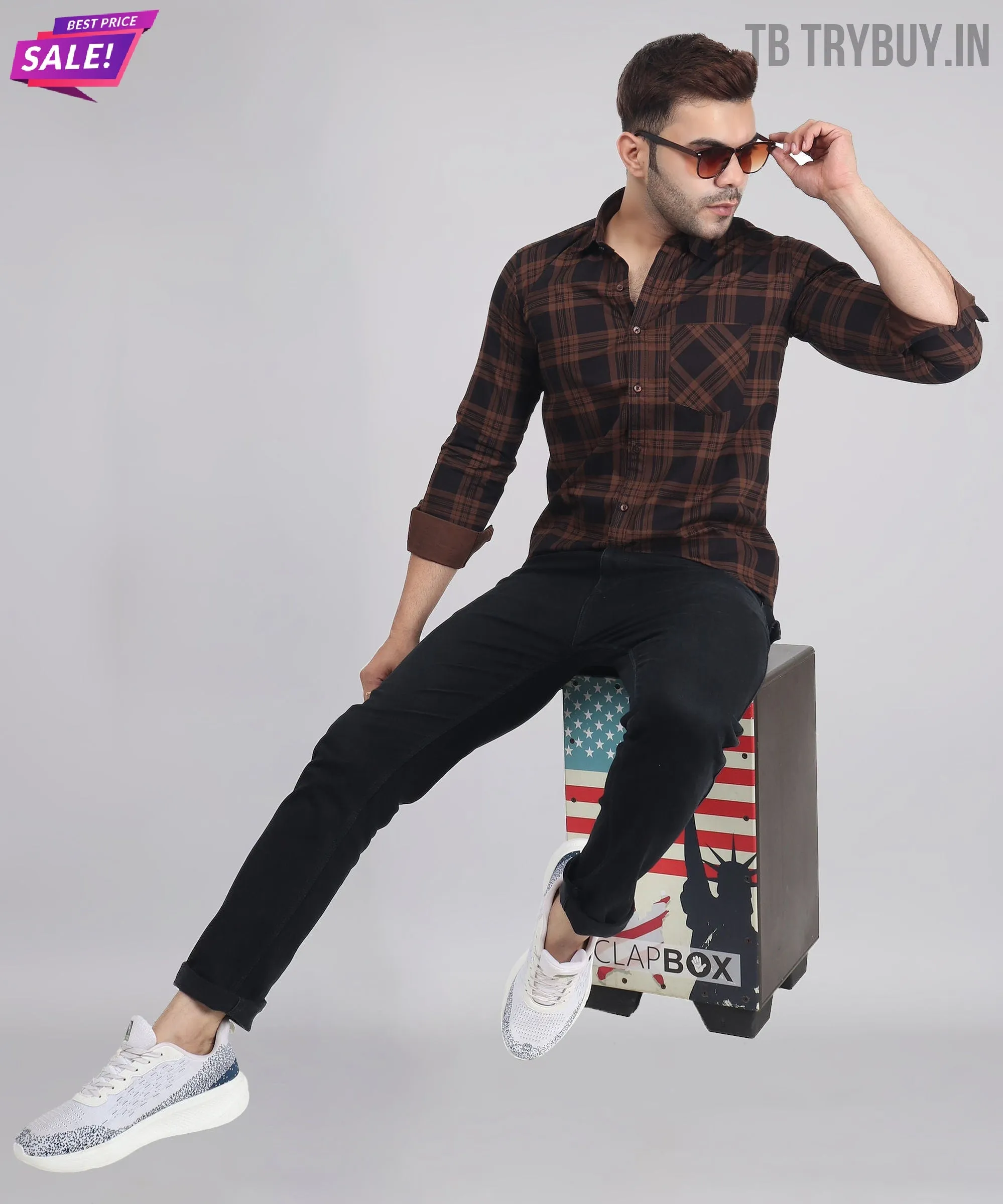 Robert Brown Black Checks Men's Shirt