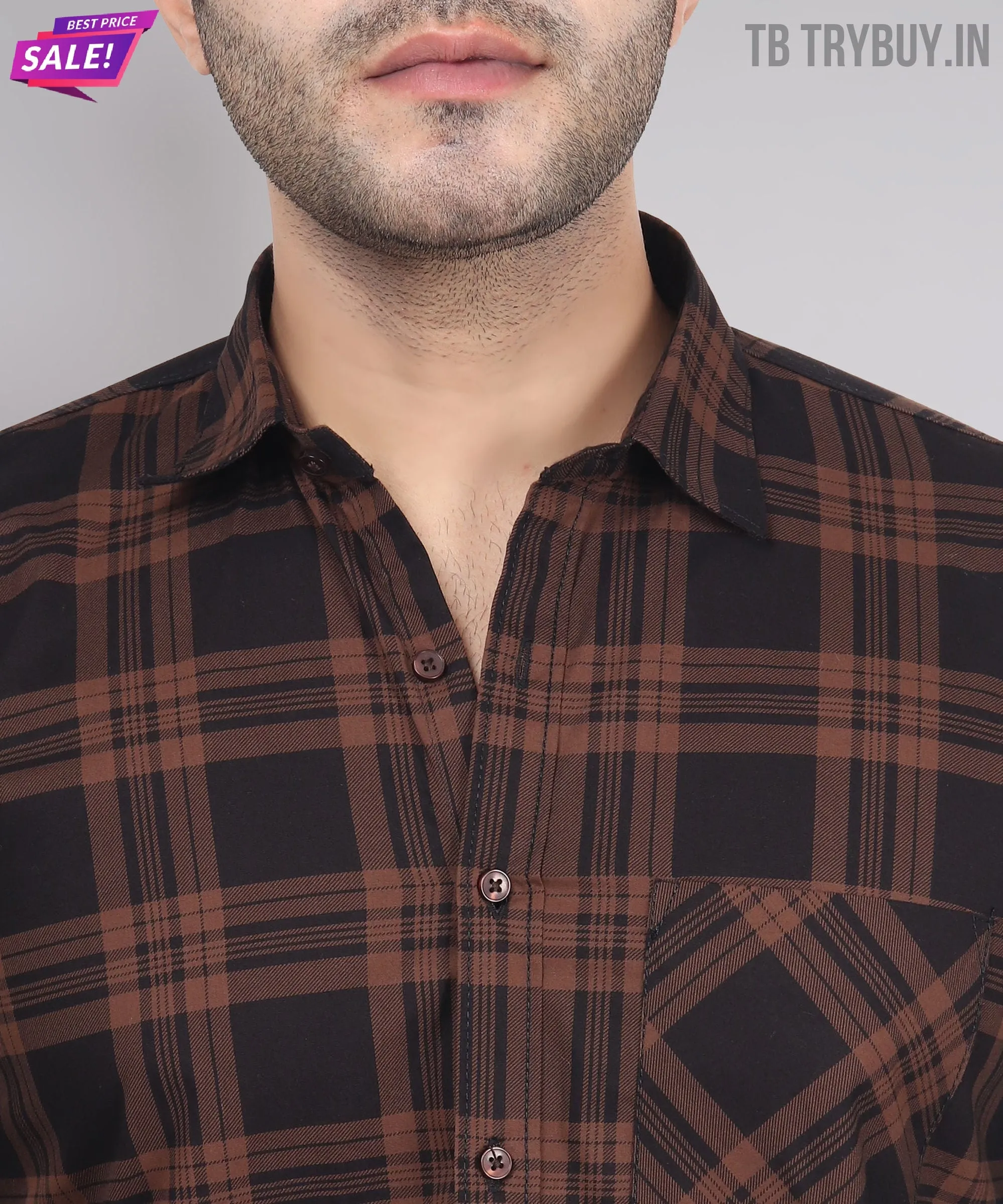 Robert Brown Black Checks Men's Shirt