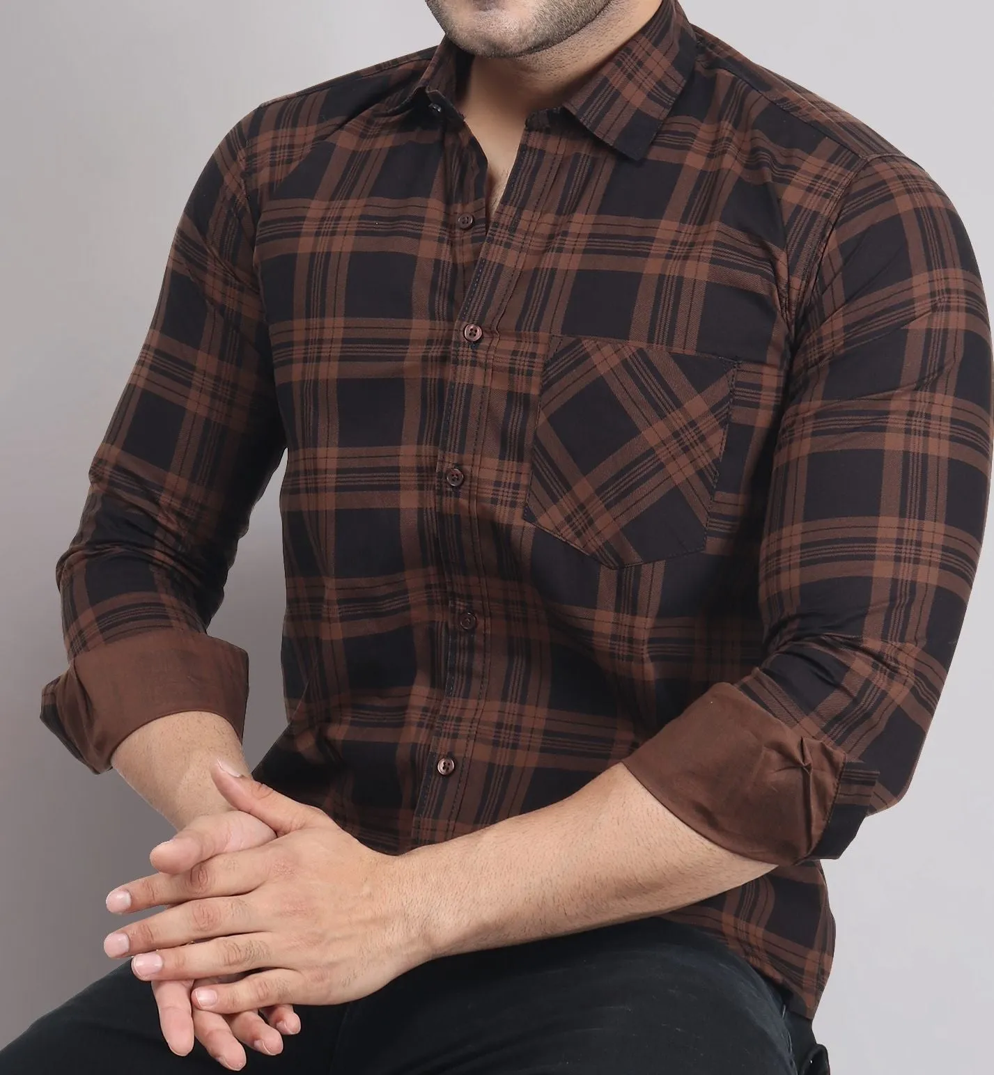 Robert Brown Black Checks Men's Shirt