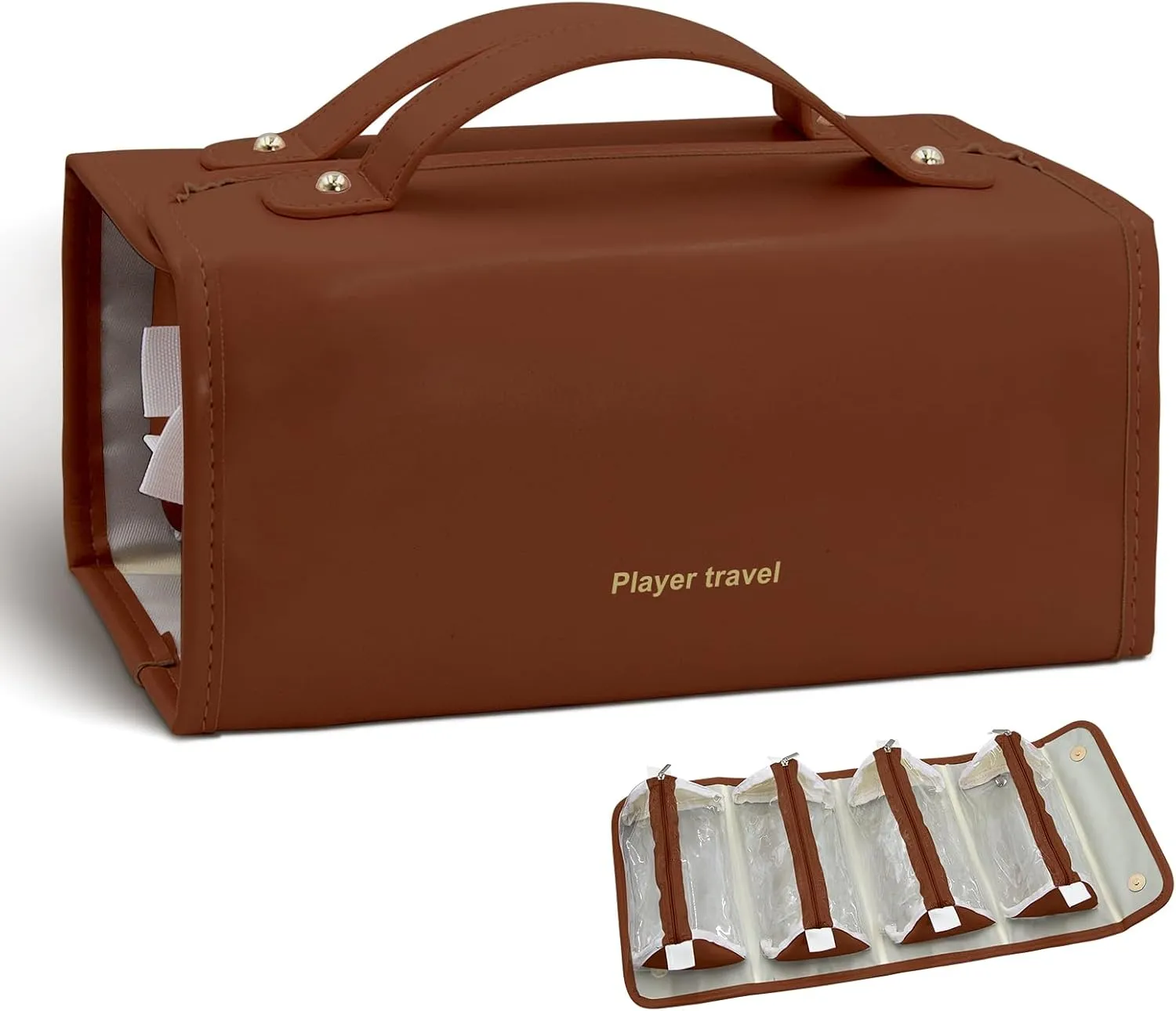 Roll up Makeup Bag, Travel Toiletry Bag, Multi-compartment Transparent Cosmetic Bag, Portable Waterproof Detachable Hanging Toiletry Bag.