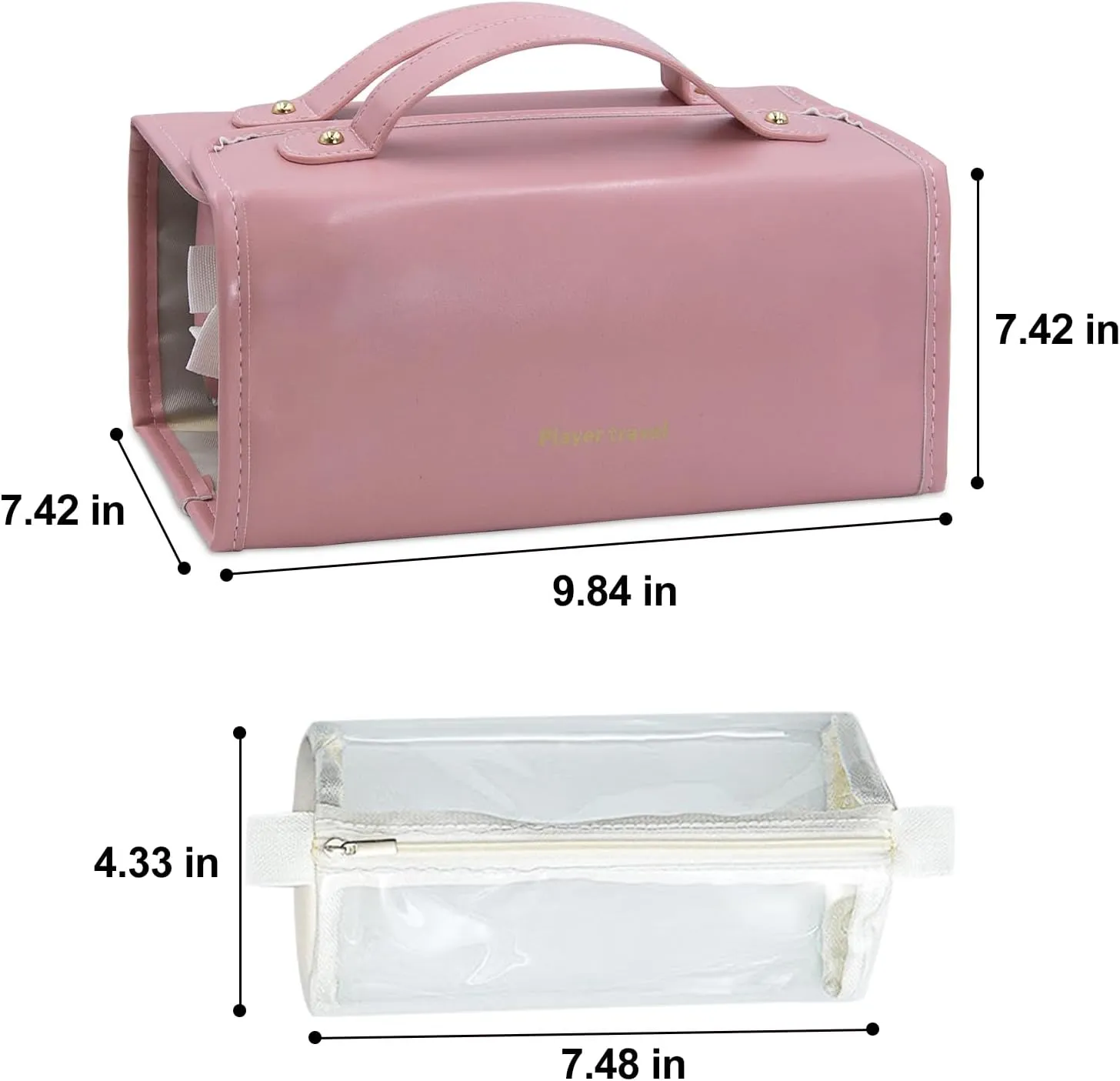Roll up Makeup Bag, Travel Toiletry Bag, Multi-compartment Transparent Cosmetic Bag, Portable Waterproof Detachable Hanging Toiletry Bag.