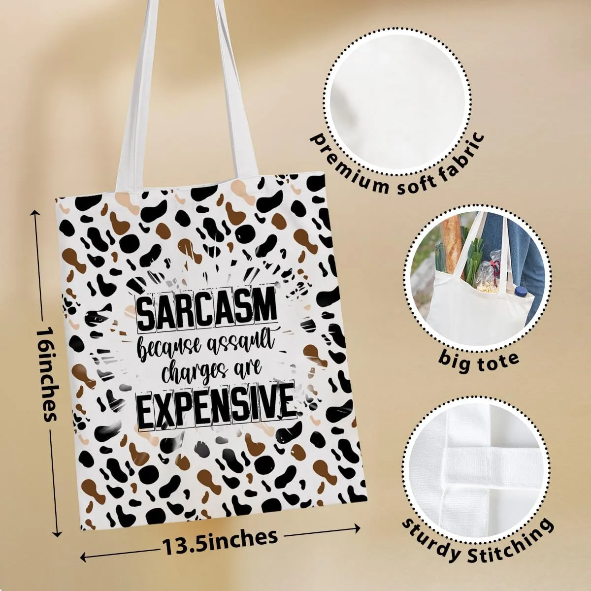 Sarcastic Funny Gifts Tote Bag for Women, Reusable Grocery Bags for Girls Mom Appreciation Christmas Birthday