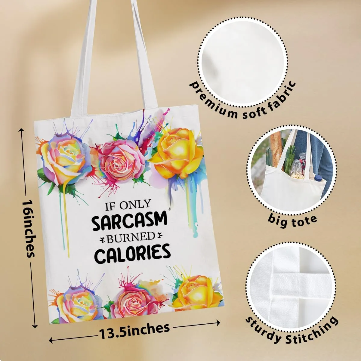 Sarcastic Funny Gifts Tote Bag for Women, Reusable Grocery Bags for Girls Mom Appreciation Christmas Birthday