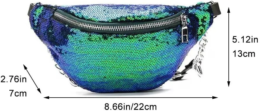 Sequined Pack for Women, Cute Waist Belt Bag, Crossbody Bag Water Resistant Small Bum Bag with Adjustable Belt for Running Hiking