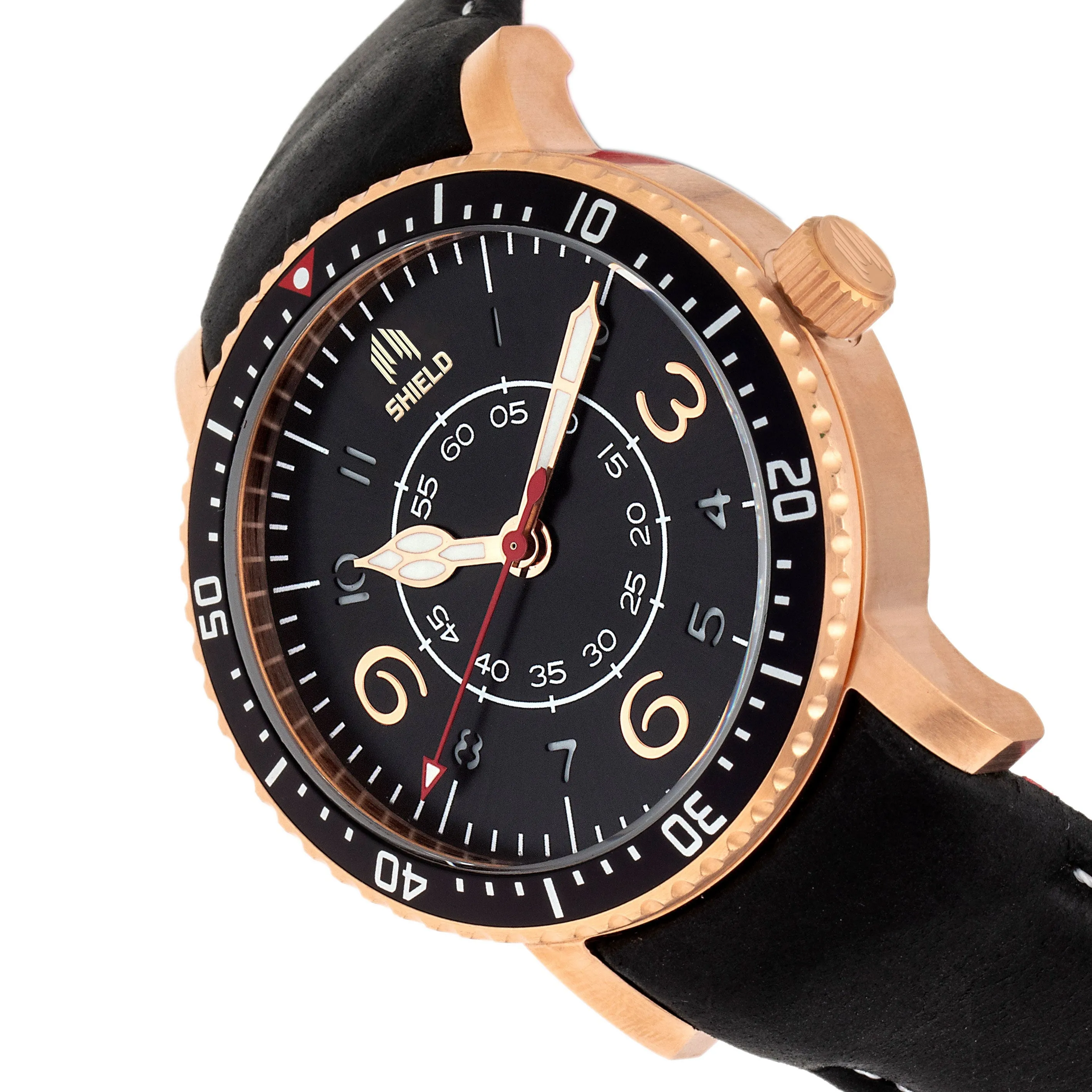 Shield Gilliam Leather-Band Men's Diver Watch - Rose Gold/Black