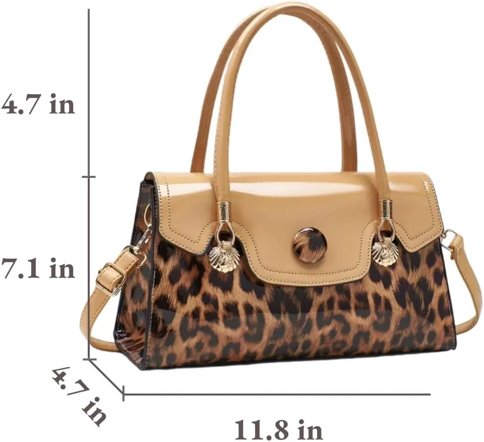 Shiny Leopard Print Handbag for Women Leather Tote Bag Convertible Shoulder Bags Purses