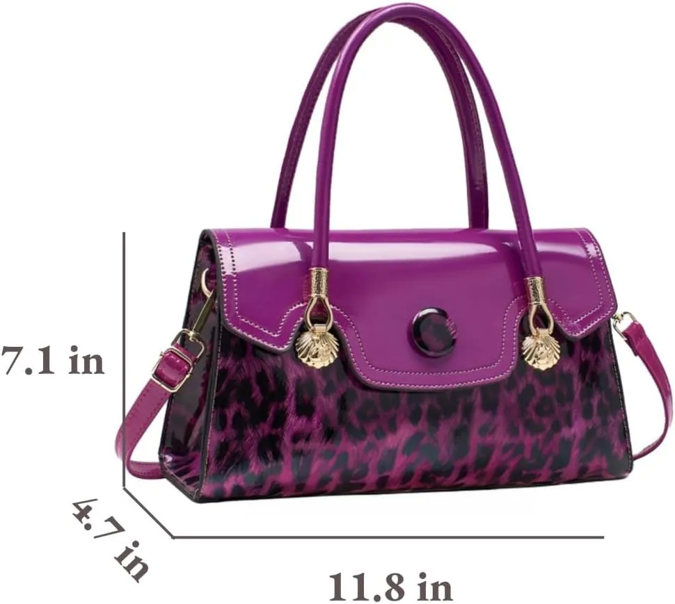 Shiny Leopard Print Handbag for Women Leather Tote Bag Convertible Shoulder Bags Purses