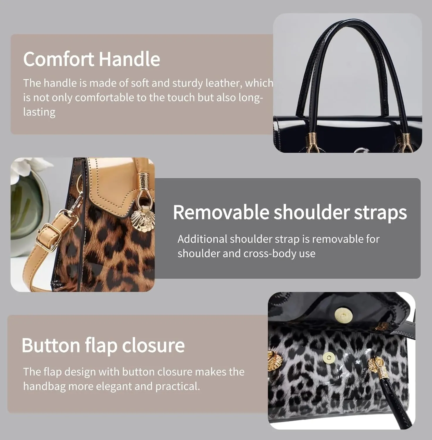 Shiny Leopard Print Handbag for Women Leather Tote Bag Convertible Shoulder Bags Purses