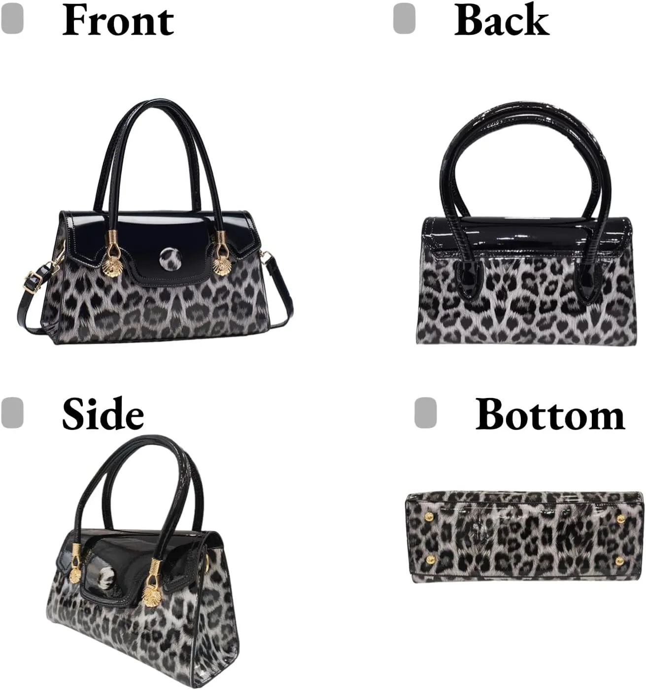 Shiny Leopard Print Handbag for Women Leather Tote Bag Convertible Shoulder Bags Purses