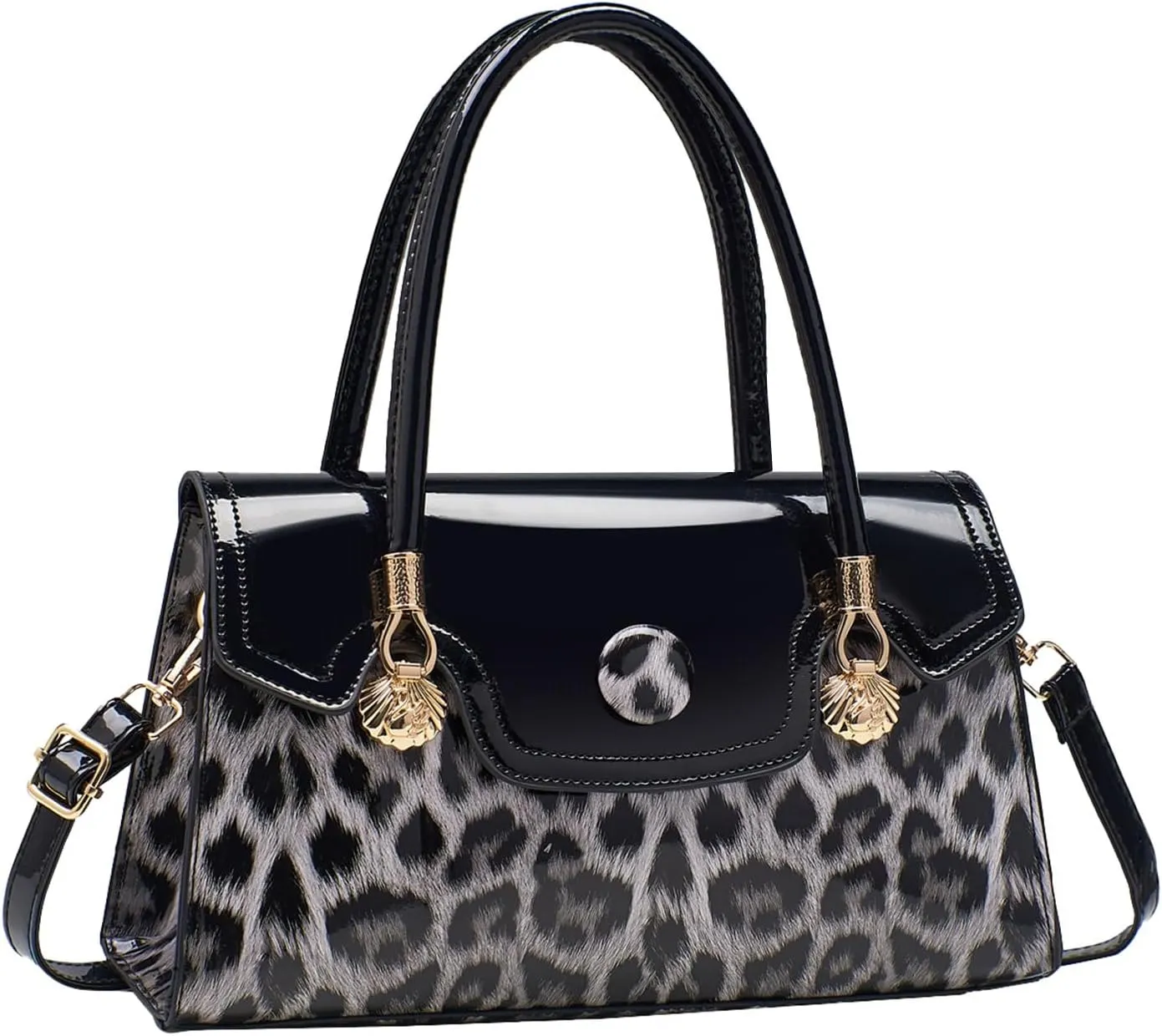Shiny Leopard Print Handbag for Women Leather Tote Bag Convertible Shoulder Bags Purses