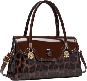 Shiny Leopard Print Handbag for Women Leather Tote Bag Convertible Shoulder Bags Purses