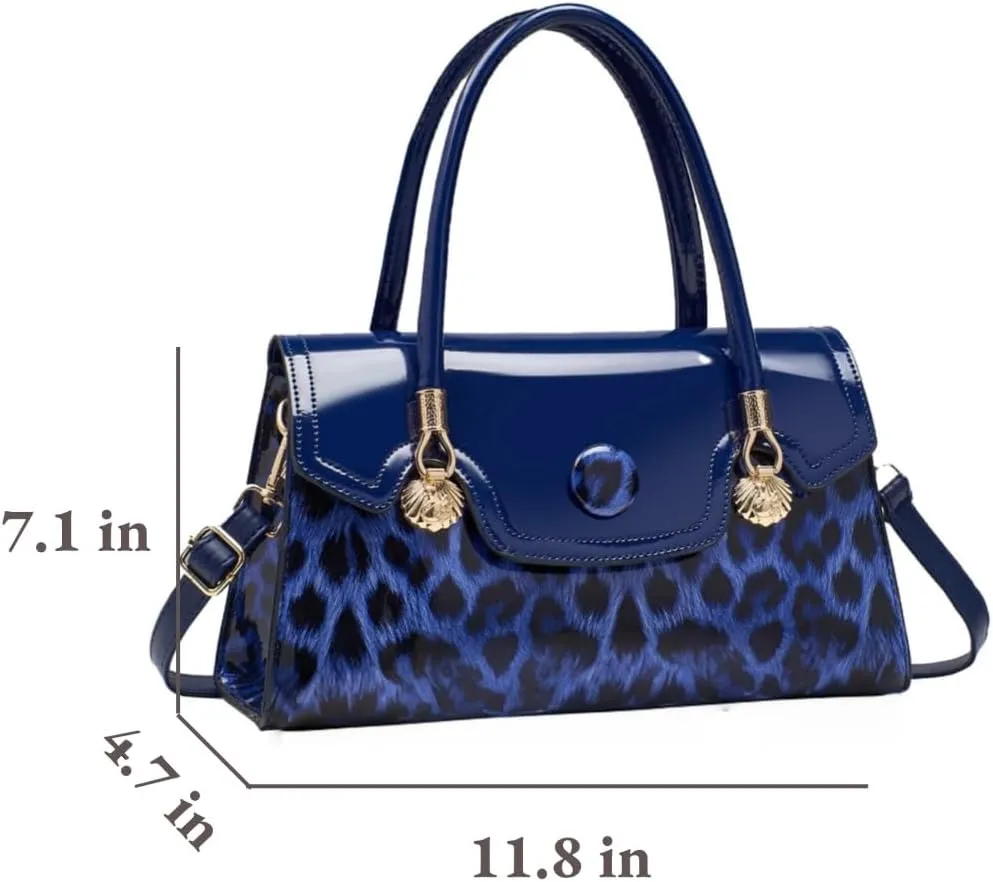 Shiny Leopard Print Handbag for Women Leather Tote Bag Convertible Shoulder Bags Purses