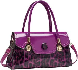 Shiny Leopard Print Handbag for Women Leather Tote Bag Convertible Shoulder Bags Purses