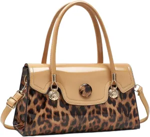Shiny Leopard Print Handbag for Women Leather Tote Bag Convertible Shoulder Bags Purses